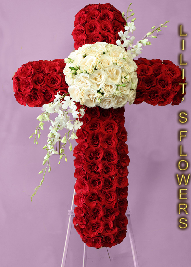 Funeral Florist in Los Angeles, CA Flower Delivery - beautiful cross  - beautiful cross composed of white and red roses-
Lilit's Flowers is the premier sympathy flower shop for Los Angeles, CA and the surrounding towns. Order flowers online from Glendale Florist for same day local flower delivery from conveniently located shops in Southern California to send flowers to Glendale, Los Angeles,  Hollywood, Echo Park, Silver Lake, Atwater Village, Burbank, Sherman Oaks, La Cañada, Flintridge, Pasadena, San Marino, Alhambra, Arcadia, Thousand Oaks, Tarzana, Tujunga, La Crescenta,Toluca Lake and more.

Make sure to share with us your arrangement.
 https://goo.gl/maps/Jgj1JeCetJv - white spray - sympathy flowers Los Angeles, CA