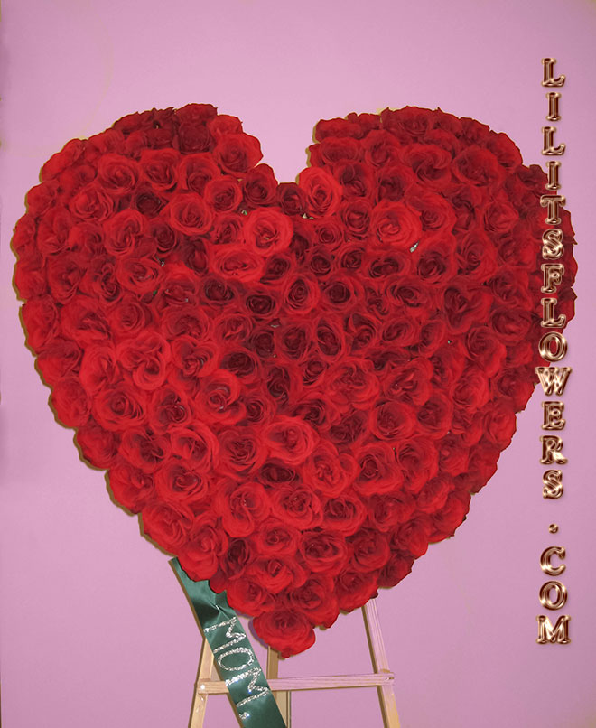 elegant sympathy heart with red roses